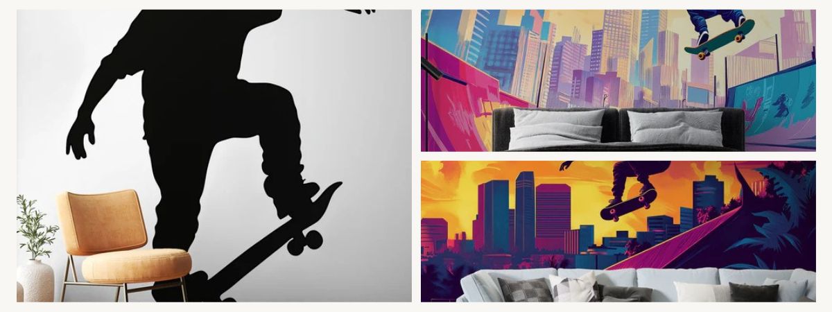 An original gift skateboard wallpaper for a teen bedroom