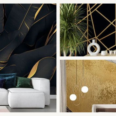 black and gold foliage wallpaper