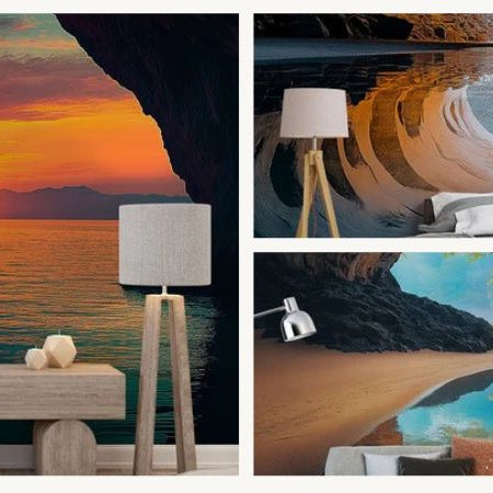 cave wallpaper in a living room