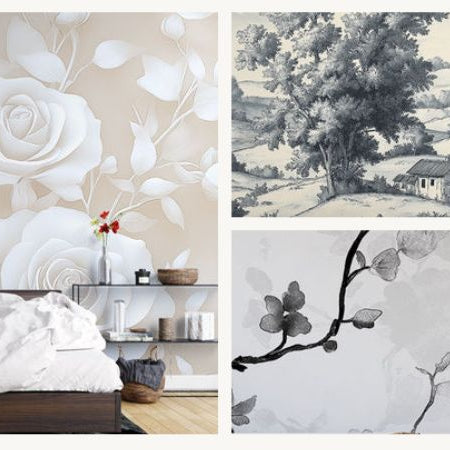 combine shabby chic wallpaper and contemporary design