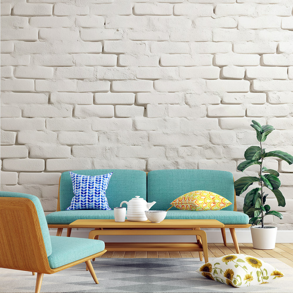 White brick mural wallpaper