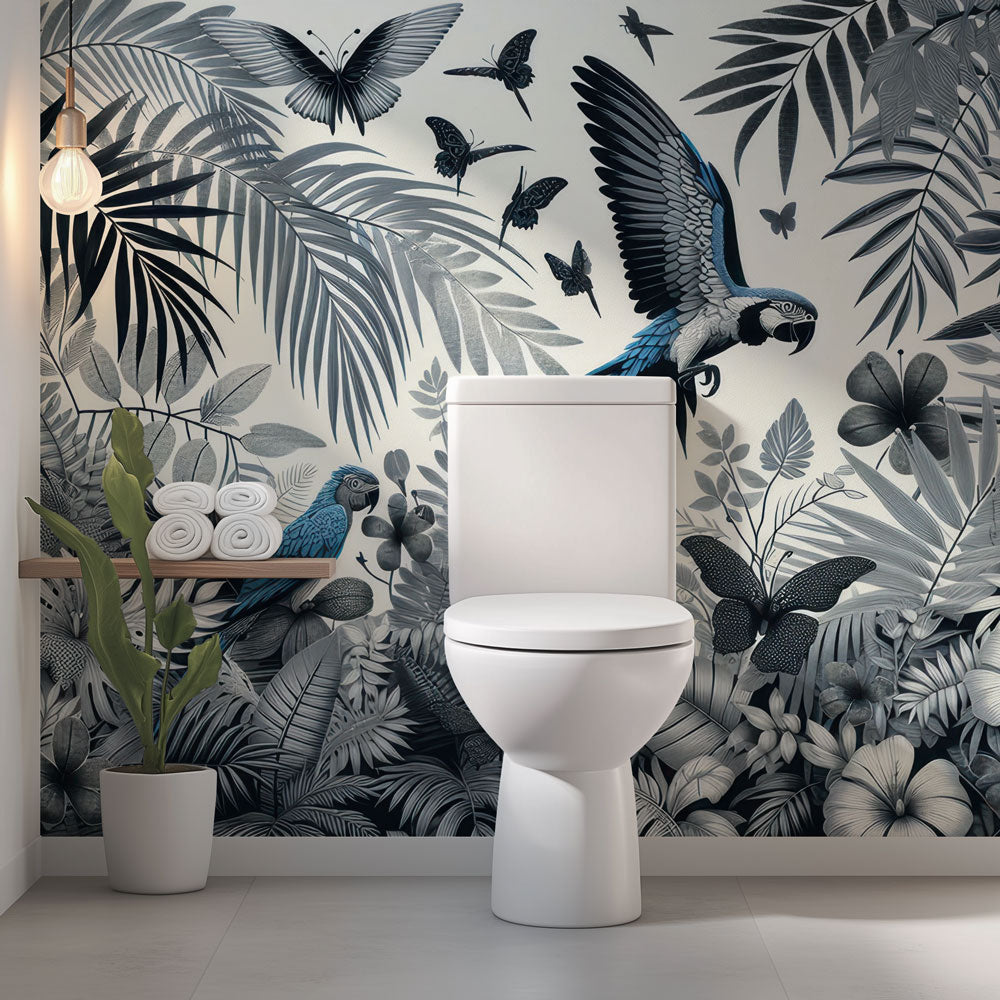 Black and white jungle mural wallpaper