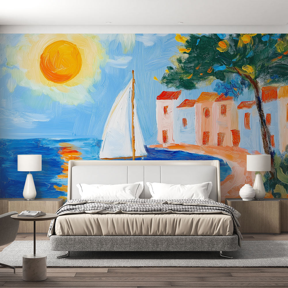 Sailboat mural wallpaper