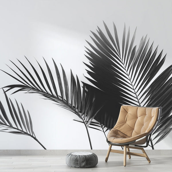 Svart og hvitt Palm Tree Mural Wallpaper