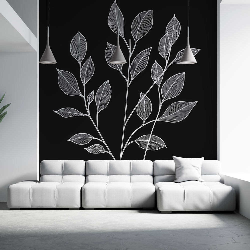 Line art foliage mural wallpaper