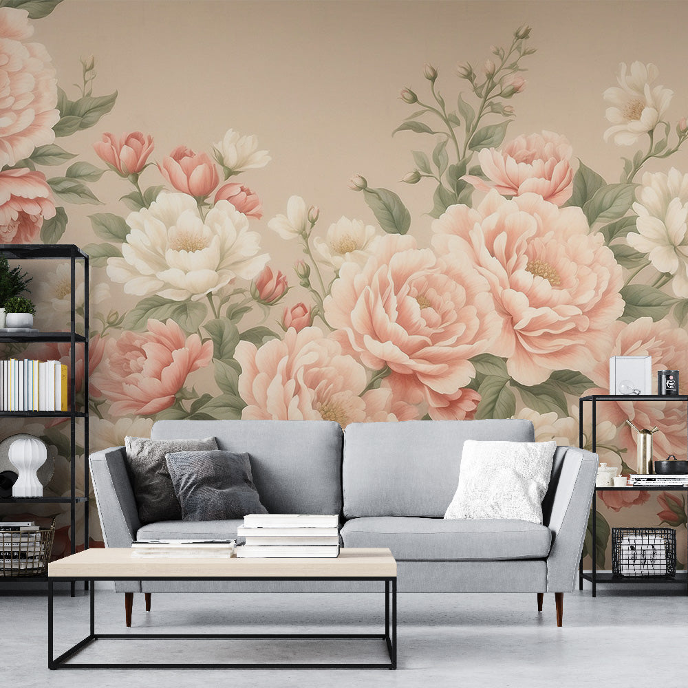 Pink Floral Mural Wallpaper