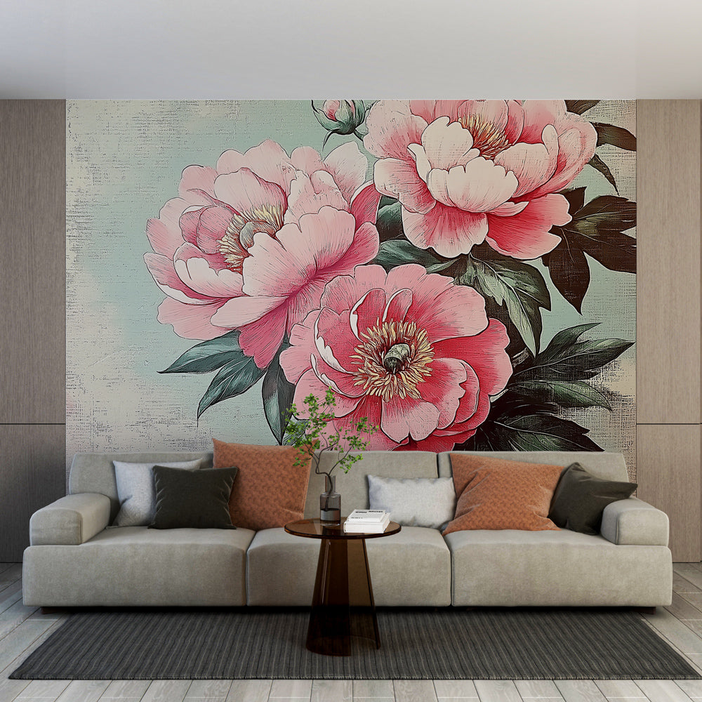 Pink Flower Mural Wallpaper