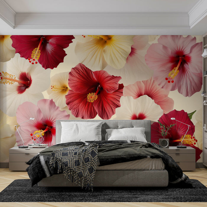 Fototapet hibiscus blomster | Store blomster med kontrastfarver