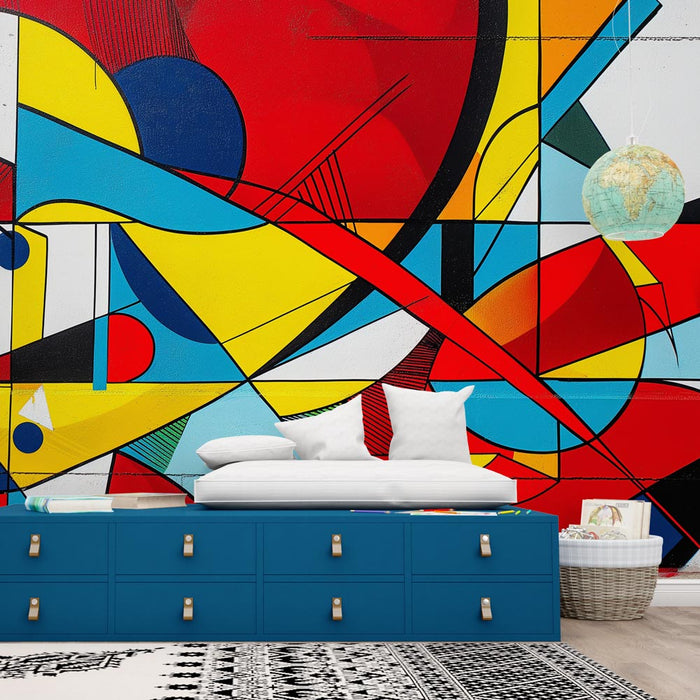 Tapet dormitor adolescent | Perete Trompe l'œil cu etichete