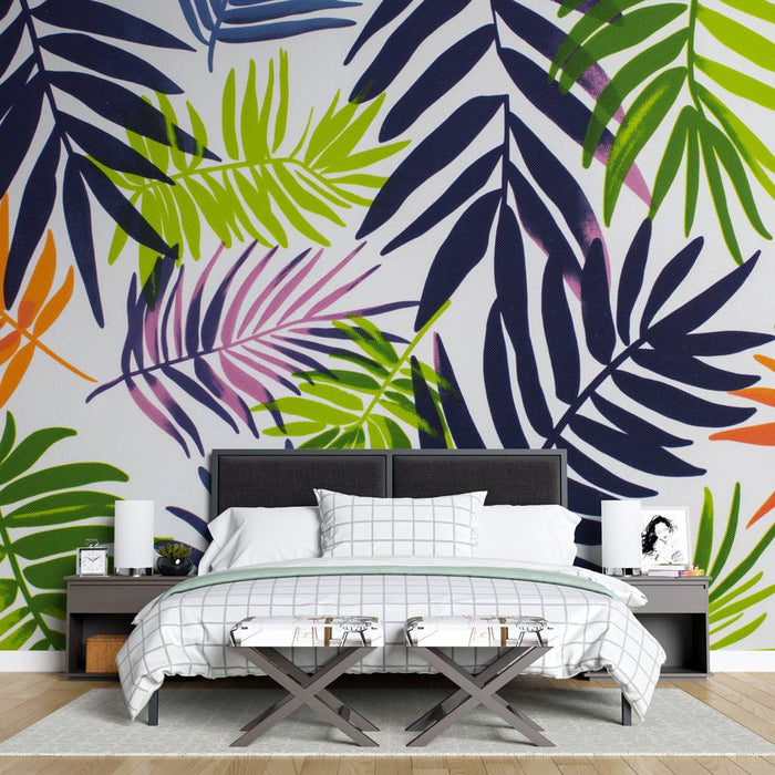 Foto Behang palmbladeren | Heldere en contrasterende kleuren schilderstijl