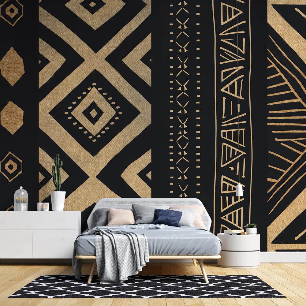 African ethnic Mural Wallpaper | Gold and black kente symbol — WonderMural, image size:1000x1000