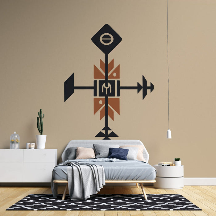 African ethnic Mural Wallpaper | Adinkra symbol on beige background