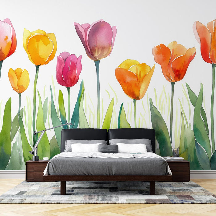 Papel pintado | Tulipanes multicolores