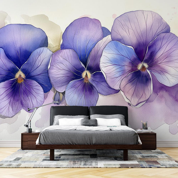 Floral Wallpaper | Violets Triptych