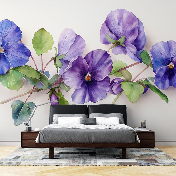 Floral Wallpaper | Violets on White Background