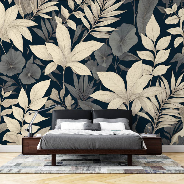 Papel pintado de hojas en blanco y negro | Gran mezcla tropical