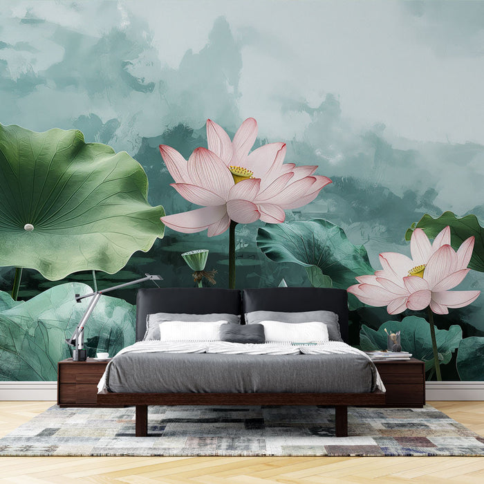 Vesi Lily Mural Wallpaper | Vihreät sävyt