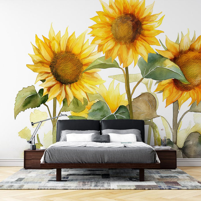 Papel pintado | Girasoles y fondo blanco