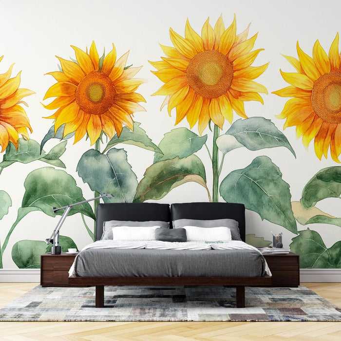 Floral Wallpaper | Green and Yellow Sunflowers