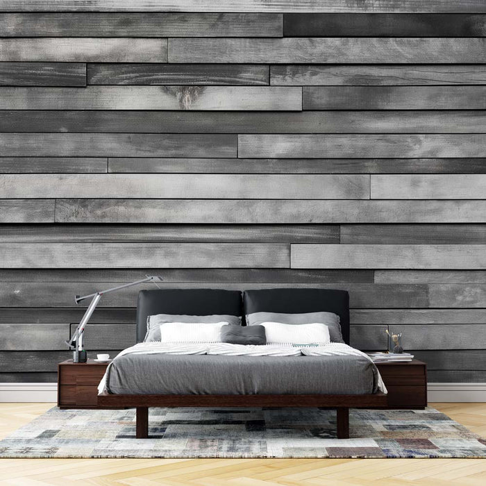 Horizontal Wood Effect Mural Wallpaper | Aged Grey Planks