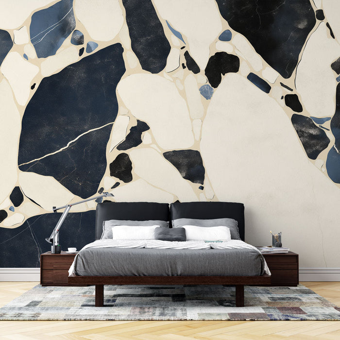 Terrazzo Mural Tapet | Sort og Indigo