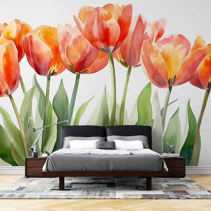 Bloemenbehang | Rood Oranje Tulpen