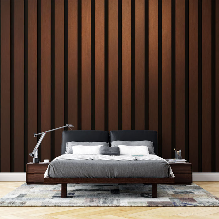 Wood Paneling Effect Mural Wallpaper | Dark Wood with Shadows