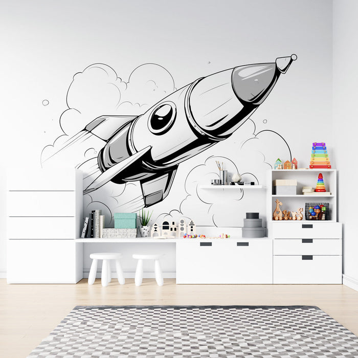 Mural Wallpaper coloring | Rocket racing towards space