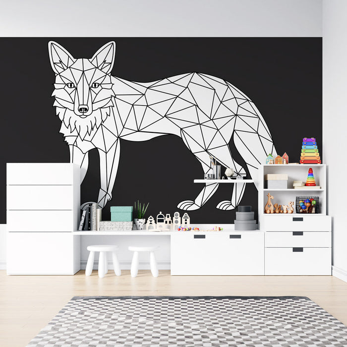 Mural Wallpaper coloring | Graphic fox in black and white