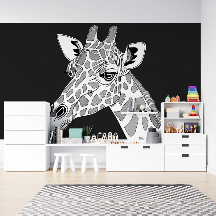 Carta da parati Mural Wallpaper | Ritratto di giraffa in bianco e nero