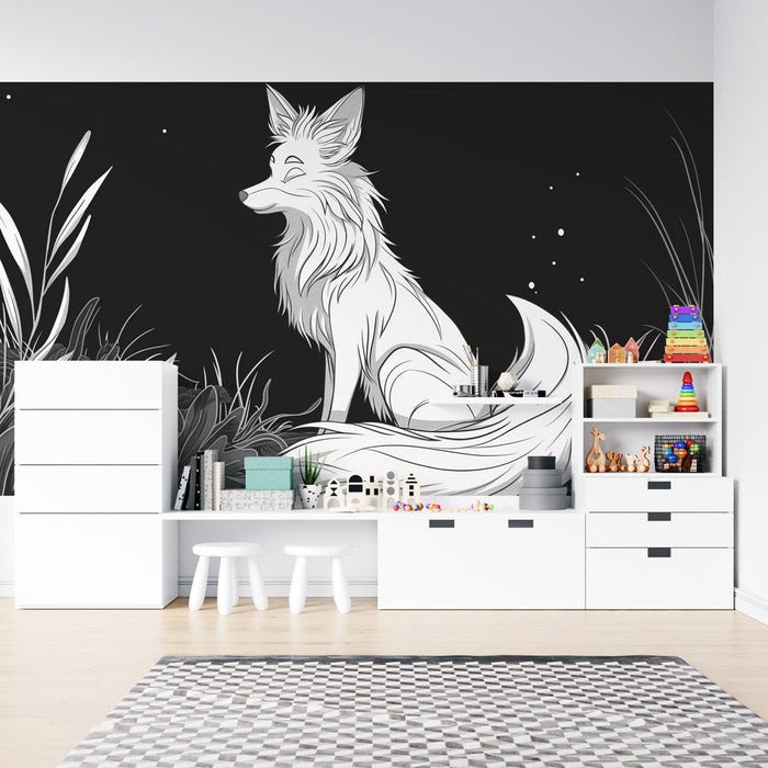 Mural Wallpaper coloring | Fox in the heart of the night