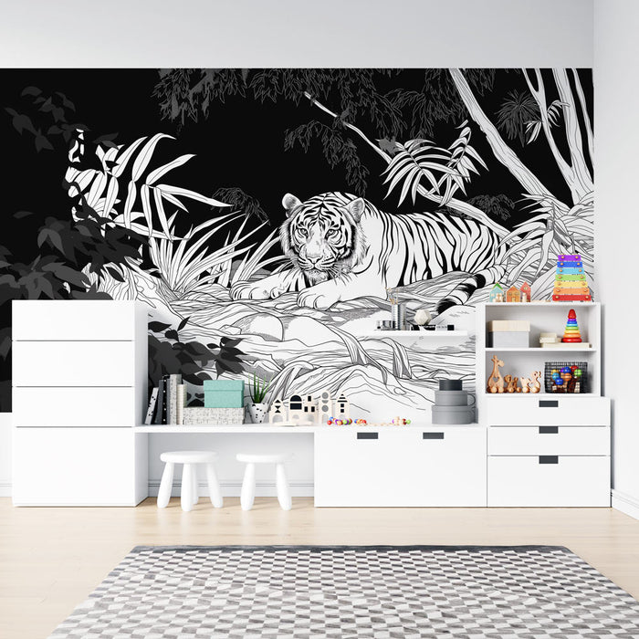 Mural Wallpaper coloring | Tiger between light and night