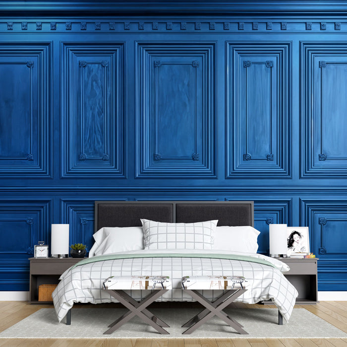 Tapeta z boazerią | Klasyczna i elegancka niebieska