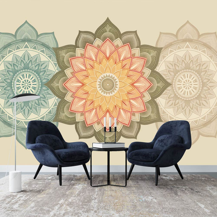 Mural Wallpaper etnisk | Tricolor indisk mandala