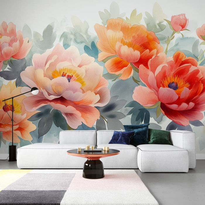 Floral Wallpaper | Pink Orange Peonies