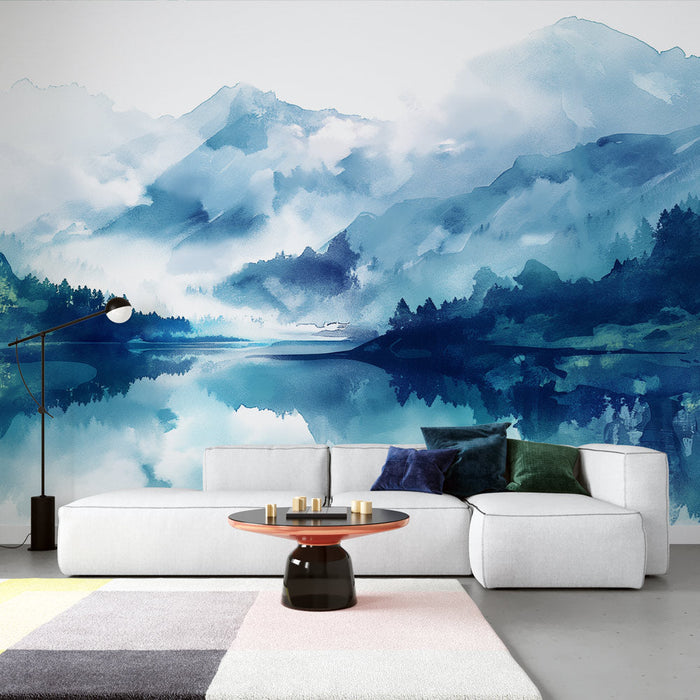 Panoramic Landscape Mural Wallpaper | Between Lake and Mountains