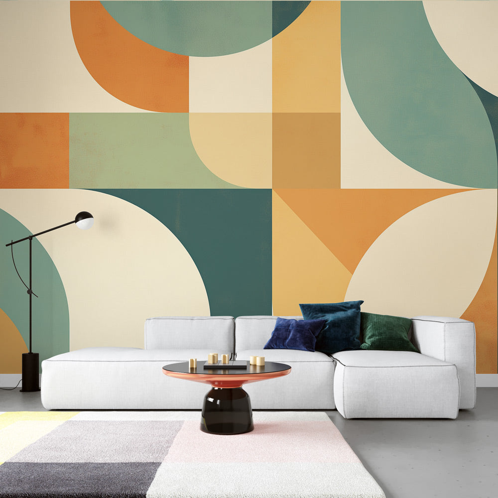 Abstract Patterns Mural Wallpaper | Shades of Orange and Green ...