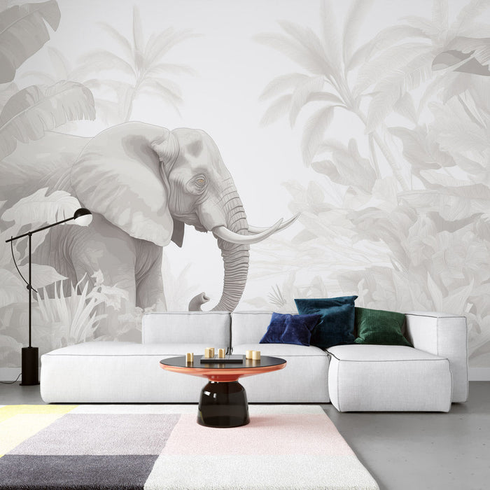 Olifant Behang | Monochroom in de Jungle