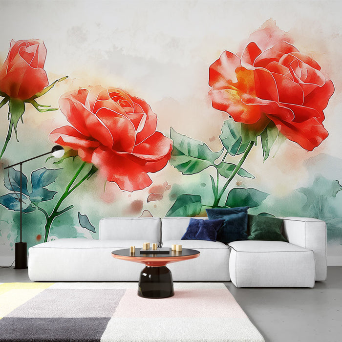 Papel de parede floral | Rosas vermelhas em pintura