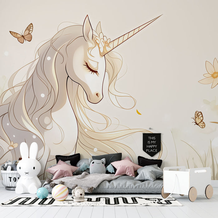 Papel pintado de unicornio | Mariposas doradas