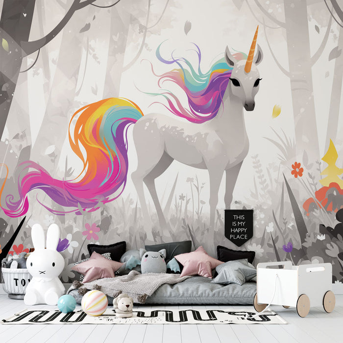 Unicorn Mural Wallpaper | Between Black and White and Colors