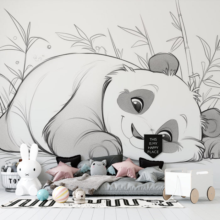 Mural Wallpaper coloring | Smiling lying Panda