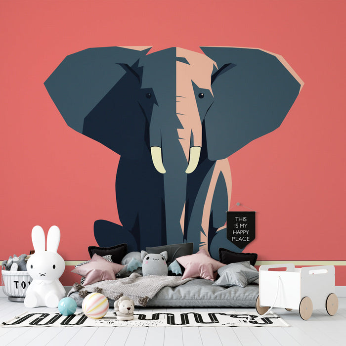 Elephant Mural Wallpaper | Sitting Between Shadow and Light on Pink Background