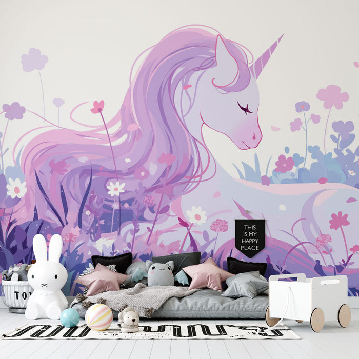 Unicorn Mural Wallpaper | Sleeping in the Meadow