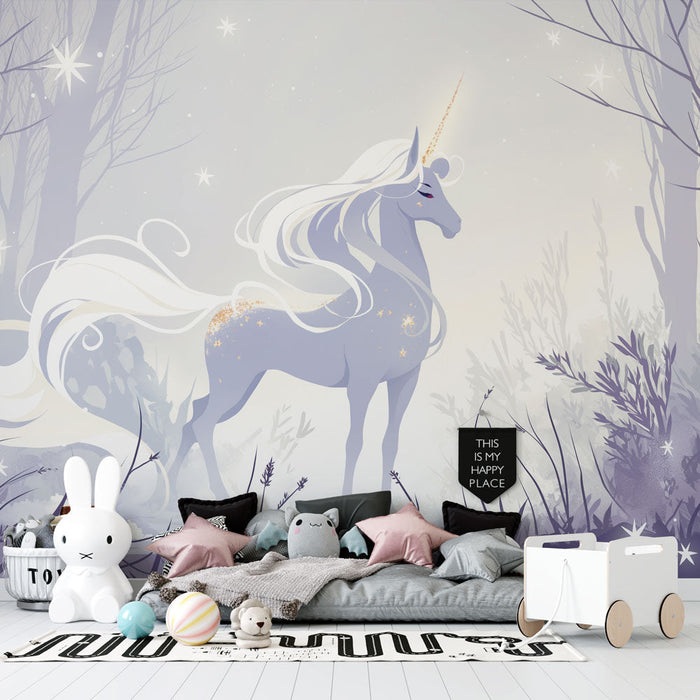 Unicorn Mural Wallpaper | Purple White and Gold