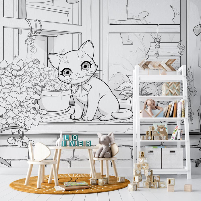 Mural Wallpaper farvning | Kat foran sit vindue