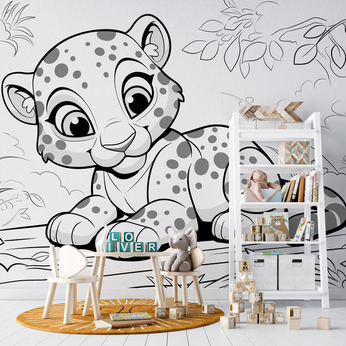 Mural Wallpaper coloring | Baby leopard in the jungle