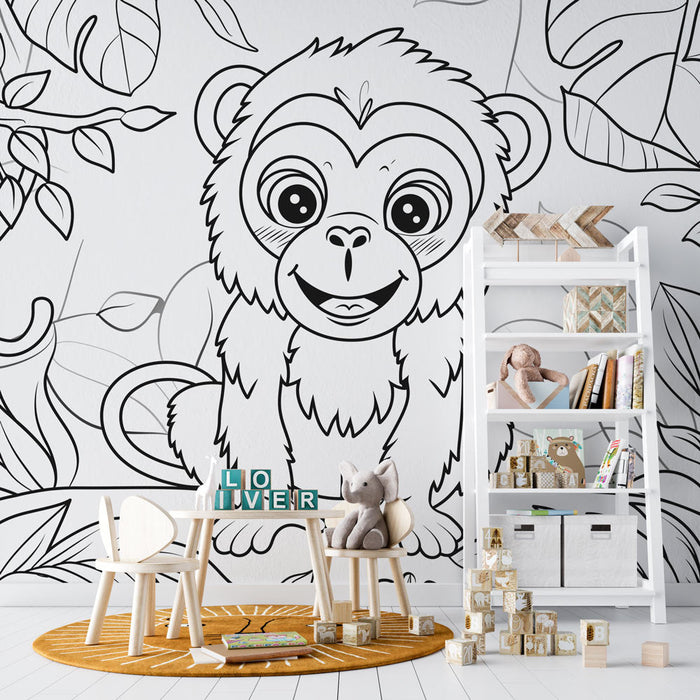 Mural Wallpaper coloring | Funny monkey