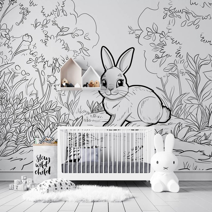 Mural Wallpaper coloring | Rabbit on a walk — WonderMural