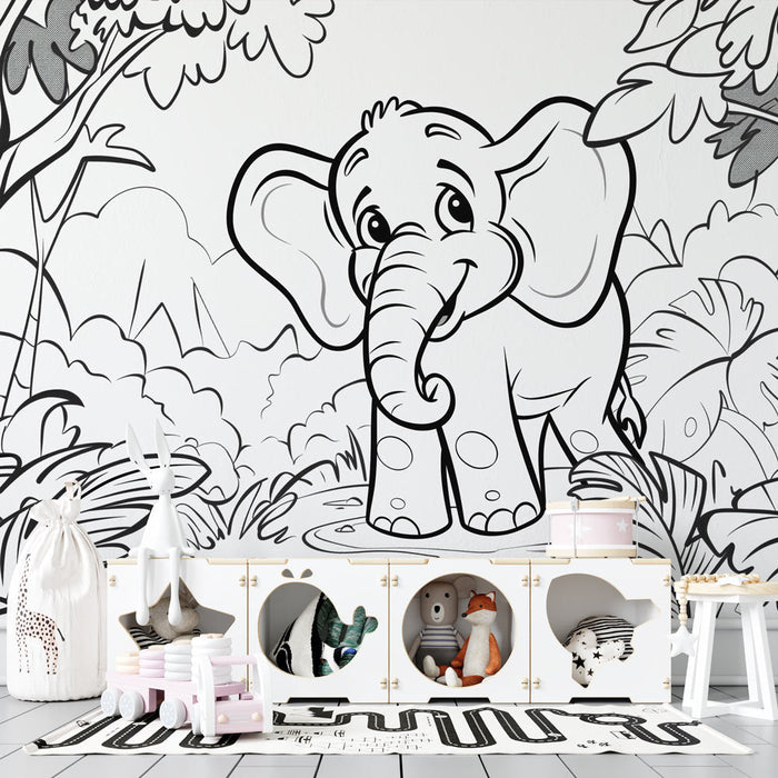 Papel de parede para colorir | Elefante passeando